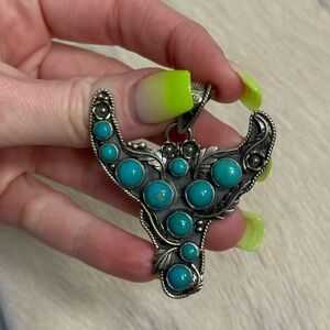 Native American SW Sterling Silver Bull Steer Skull Multistone Turquoise pendant